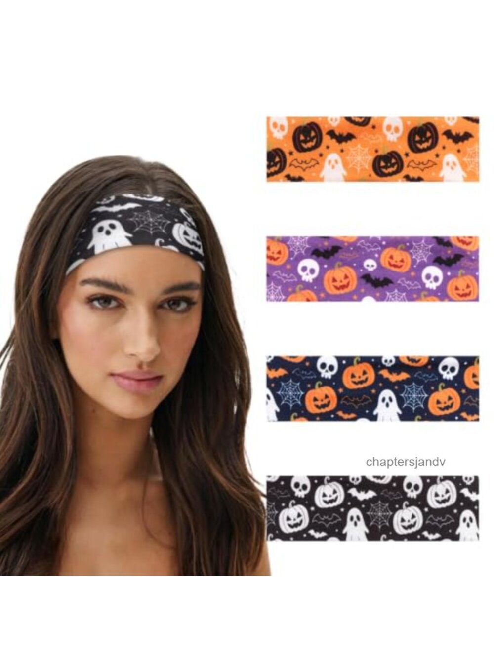 4 Pack Halloween Headbands Wide Stretchy Non-Slip Elastic Fabric